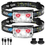 DAWINSIE Headlamp LED Rechargeable (2 PCS), Head Lamp with Motion Sensor, 6 Modes Waterproof Head Light Flashlight for Hiking, Running, Repairing, Fishing, Cycling