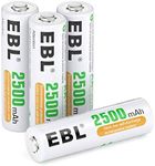 EBL AA Rechargeable Batteries 1.2V 2500mAh High Performance Pre-Charged AA Batteries - 4 Pack