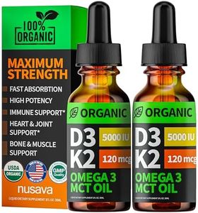(2 Pack) Organic Vitamin D3 K2 Drops With MCT Oil, Omega 3
