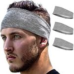 E Tronic Edge Running Headbands for Men, Women, Boys and Girls, Sports Sweatbands for Basketball, Yoga, Exercise, Workout, Quick Drying and Non-Slip Workout Stretchy Hairband, 3-Pack, Gray