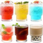 Vintage Art Deco Fluted Drinking Glasses | Ribbed Glassware for Cocktail, Gin, Whiskey, & More | Modern Glassware | Lowball Fluted Cocktail Glasses | Set of 6 | 6 Oz (Clear)