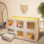 Teabelle Cat Cage Indoor with Litter Box, DIY Large Pet Home Resin Plastic Playpen with Platforms, Cat Enclosure Castle Detachable with 2 Tiers 3 Doors for Exercise Place(2 Rows 3 Columns)