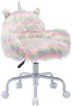 DM Furniture Cute Unicorn Kids Desk Chair with Arms, Swivel Rolling Ergonomic Computer Chair for Girls' Reading and Study, Rainbow Faux Fur Vanity Desk Chair