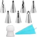 RKPM HOMES 7-Piece Russian Piping Tips with One Coupler and One Silicone Pastry Piping Bag, Stainless Steel Ruffle Piping Nozzles Bobbi Skirt Icing Tips Set Cake Cupcake Decorating (9 Pcs Set)