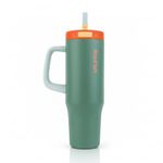 House of Quirk 1200ML Stainless Steel Tumbler with Handle & Pop-Up Lid, Leakproof Travel Cup, Fits Car Cup Holder (Cactus Green)