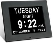 Digital Calendar Day Clock - 8 inch Black Extra Large Impaired Vision Dementia Clock for Elderly Impaired Vision Memory Loss, Programmable Medication Reminder, Hourly Chime