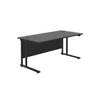 Office Hippo Heavy Duty Rectangular Cantilever Office Desk, Home Office Desk, Office Table, Integrated Cable Ports, PC Desk For Office or Home, 5 Yr Wty - Black Frame/Black Top, 160cm x 80cm