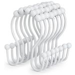 Goowin Shower Curtain Hooks, 12 Pcs Shower Curtain Rings, Stainless Steel Roller Rust-Resistant Balance Sliding Anti-Drop Double Shower Hooks for Curtain, Bathroom Shower Curtains (White)