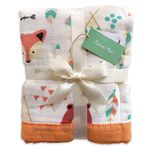 Muslin Soft Swaddle Blanket, Baby Blankets for Boys Girls Toddler, 4 Layers Swaddle Wrap, 70% Bamboo 30% Cotton, Practical Size 43X45inchs (Fox Bear)