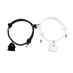 FORUBUS 2 Pcs Black White Ghost Pendant Necklace, Lovely Ghost Enamel Charm Necklace for Women Girls Friendship BFF Couple Memorial Jewelry Valentines Day Halloween Costume Deco, Brass, metal