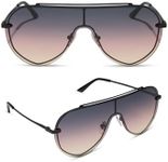 DIFF Imani Designer Oversized Shield Sunglasses for Women UV400 Protection, Brushed Black + Twilight Gradient