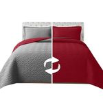 Elegant Comfort 3-Piece Quilted Reversible Bedspread Coverlet Set with Pillow Shams, Exquisite Majestic Stitching All Season Heavy Weight - Ultra Soft Premium Quilt- Queen, Burgundy/Gray