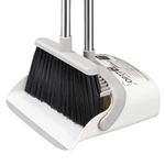 Broom with Dustpan Combo Set, Hand Broom and Dustpan Set for Sweeping Indoor Angle Broom for Home Office Kitchen Lobby Floor Pet Hair Indoor&Outdoor Cleaning (White&Grey)