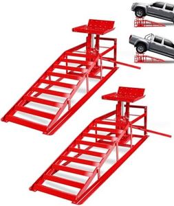 Heavy-Duty Hydraulic Car Ramps 5T Capacity - Adjustable 9.3-14 Inch Height Car Ramps with Anti-Slip Triangular Plate and Ring Chain Bolt for Cars, SUVs, and Light Trucks