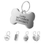 LYL Premium Engraved Personalised Pet Dog Cat Name ID Stainless Steel Tag Collar (M, Bone)