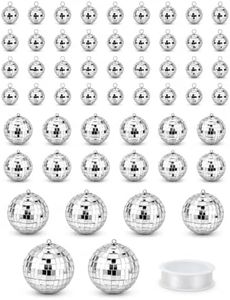 Youdepot 54PCS Mirror Disco Balls Set with 10m Fishing Line – Assorted Sizes Hanging Mini Silver Balls for Party, Wedding, Cake Toppers, Room & Classroom Decor