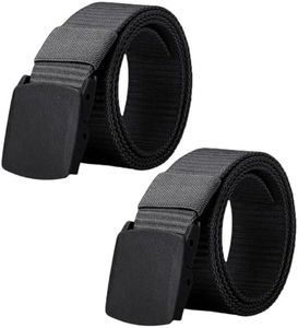 MAXQUU 2 cinturones negros para hombre, 130 cm, cinturón de lona para hombre, cinturón ajustable para hombre, cinturón de hebilla para hombre, cinturón ajustable sin agujeros, Negro , 130 cm