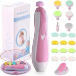 Baby Nail File Electric Nail Trimmer Manicure Set with Nail Clippers, Toes Fingernails Care Trim Polish Grooming Kit Safe for Infant Toddler Kids or Women, LED Light and 10 Grinding Heads, Pink/White