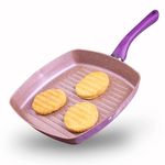 Wonderchef Royal Velvet 20cm Grill Pan | Soft-Touch Handles |Non – Toxic I Virgin Aluminium| 3 mm Thick | 2 Year Warranty | Purple