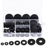 Glarks 175Pcs 7 Sizes Flat Rubber Washers Assortment Kit, 10/12/16/18/20/25/30mm Flat Round Plumbing Washers Heavy Duty Black Rubber Washers Vibration Damping Grommets for Faucet Pipe Hose Repair