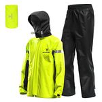 Lixada Men Motorcycle Rain Suit Outdoor Reflective Waterproof Rain Jacket and Pants Rain Gear for Bike Riding Cycling