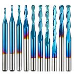 Genmitsu 10pcs 2-Flute Nano Blue Coat Ball Nose Spiral End Mill, 1/8'' Shank, 1mm-2.5mm Cutting Diameter, CNC Router Bits for Wood Working Acrylic MDF PVC ABS, BN10A