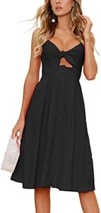 ECOWISH Women 2024 Summer Dresses Tie Front V-Neck Spaghetti Strap Button Down A-Line Backless Swing Midi Dress 572 Black M