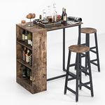 SDHYL Bar Table Set for 2, Vintage Kitchen Table with Storage Rack, 35.8 inch Breakfast Dining Table Bar Bistro Table with Bar Table and Stools for for Kitchen, Living Room, Dining Room, Rustic Brown