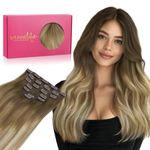 WENNALIFE Hair Extensions Clip In, 14 Inch 120g 7pcs Clip in Hair Extensions Real Human Hair Ombre Walnut Brown to Ash Brown and Bleach Blonde Remy Coloured Human Hair Extensions