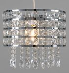 Giggi Chrome Ceiling Light Shade Cylinder Shape with Clear Acrylic Crystals 26cm x 30cm, Lampshades for Ceiling Lights & Floor Lamps, Lamp Shades for Bedroom, Living Room, Kitchen, Hallway