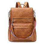 PINCNEL Backpack Womens Fashion PU Leather Anti-theft Backpack Lightweight Waterproof Rucksack Shoulder Bag Travel School Bag Casual Daypack Tan