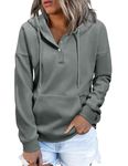 BBO Hoodies for Women Fleece Oversized Sweatshirt Casual Long Sleeve Y2k Hoodie Button V Neck Pullover Hoodie Fall Clothes Tops Grey