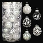 Clear Christmas Ball Ornaments, 30ct 2.36 Inch White Christmas Ornaments Balls for Christmas Tree with Delicate Stuff Shatterproof Hanging Xmas Tree Baubles Decorations for Wedding Christmas