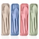 4 Pack Travel Cutlery Set with Case, Reusable Spoon Knife Forks Utensil Set, Portable Travel Utensils for Kids Adult Travel Picnic Camping Or Birthday, Anniversary Use