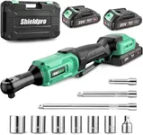 ShieldPro 20V Cordless Ratchet Wrench Set - 3/8" Electric Power Ratchet Kit with 400RPM, LED Work Light, and 2 Batteries, Fast Charger, Sockets, Adapters and Extension Bars (Green)