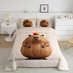 Erosebridal Cute Guinea Pig King Comforter Set for Kids Toddlers Kawaii Mouse Bedding Set, Beige Brown Bedding Comforter Sets Cartoon Animal Wildlife Duvet Sets, Red Apple Fruit Quilted Comforter