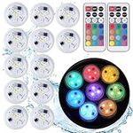 LUXONIC Submersible Led Lights with Remote,12 PCS RGBW Waterproof Tea Lights,Underwater Pool Lights,Suitable for Vases, Fish Tanks, Hot Tubs, Parties,Wedding,Halloween Decorations