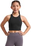 CRZ YOGA Girls Butterluxe Double Lined Tank Tops High Neck Racerback Cropped Tanks Basic Sleeveless Dance Top Black Small