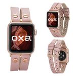 OXA Leather Cuff Monogram Compatible with Apple Watch Band | Series 8 7 6 5 4 3 2 1 SE Ultra | Polished Stainless-Steel Buckle and Adapters | Men and Women | 38mm 40mm 41mm | - Pink