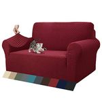 MAXIJIN Newest Jacquard Sofa Covers for 2 Seater, Super Stretch Non Slip Love Seat Couch Cover for Dogs Pet Friendly Elastic Furniture Protector Loveseat Slipcovers (2 Seater, Wine Red)