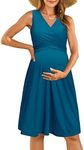 OUGES Womens V-Neck Sleeveless Summer Maternity Dresses Nursing Breastfeeding Midi Dress(Blue,S)