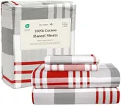 LANE LINEN Cotton Flannel Sheets Queen Size - Brushed for Extra Softness - Durable 100% Cotton Sheets Queen Size Set - Warm Flannel Winter Sheets Queen Size, 15" Deep Pocket Queen Sheets - Red Stripe