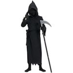 Kids Boys Girls Halloween Costume Black Devil Costumes Grim Reaper Costume for Boys Girls Scary Costumes Creepy Phantom Outfits with Glowing Red Eyes and Scythe