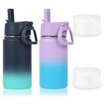 Volhoply 14oz Water Bottle with Straw Lid and Silicone Boot Bulk 2 Pack,Stainless Steel Insulated Thermos for Boys & Girls Multipack,Double Wall Vacuum Leakproof Kids bottles(Assorted,2)