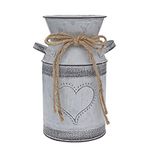 Fovasen Metal Shabby Chic Flower Vase Rustic Jug Vase Vintage Grey Vase for Flowers with Love-Shaped Designed for Living Room Wedding Garden Office Christmas Decor - 7.5" H