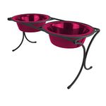 Platinum Pets Bistro Double Diner Feeder with Stainless Steel Dog Bowls, Large, Raspberry Pop