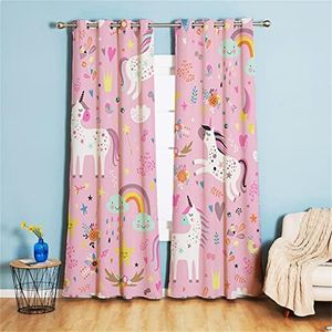 Koudi Pink Blackout Curtains Unicorn Curtains for Kids Girls Nursery Room Thermal Insulated Window Drapes Cartoon Rainbow Heart Star Pattern, 2 Panels, 52 x 84 Inch