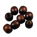 100 Pcs Large Hole Wood Barrel Beads European Loose Beads Crafts Beads for Jewelry DIY Making Hair Crafts Necklace Dark Coffee