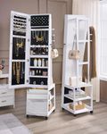 Hzuaneri Jewelry Cabinet with Light strip, 66.5-inch mirror Jewelry Armoire Standing with Garment Rack,Movable Full-length Mirror with Wheels,Lockable Storage Shelves with Hooks, White JC17103B