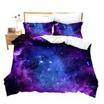 Loussiesd Galaxy Duvet Cover Set Double for Girls Boys Kids Teens Starry Sky Bedding Set Bright Blue Purple Comforter Cover with 2 Pillowcases Stars Soft Microfiber Zipper Unique 3 Pcs